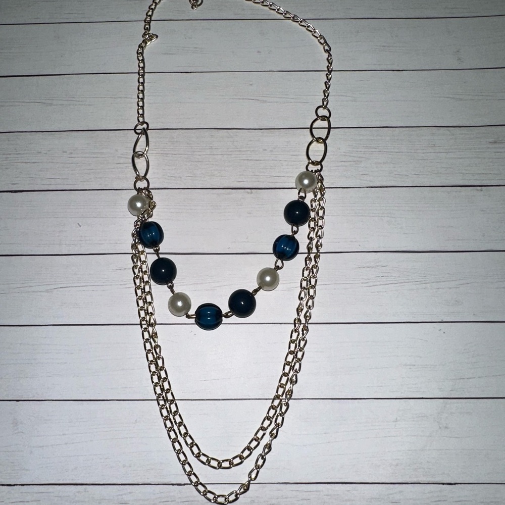 Source Unknown Blue and Silver Layered Necklace